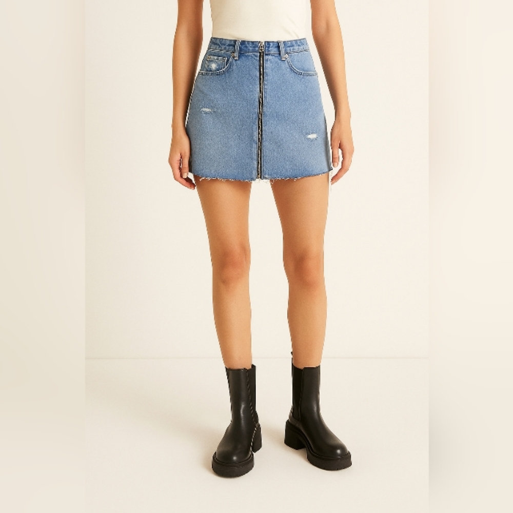 NWT! Rag & Bone Mandy Anna Fringe Mini Denim Jean Skirt 26 Edgy Rocker Urban Y2k